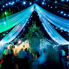The Wintergarden interior beautifully lit and dressed for this magical winter wedding at The Dairy on the Waddesdon Estate