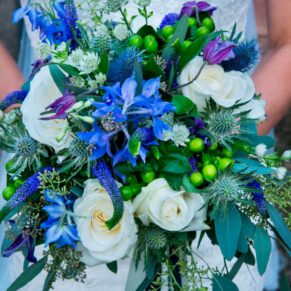Five Arrows Waddesdon wedding photography of the bride's blue and white bouquet