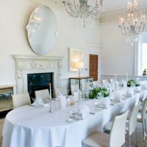 The dining room all setup for a small wedding at The Grove Hotel