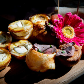 Gorgeous canapés captured with dramatic lighting for the woodland drinks reception