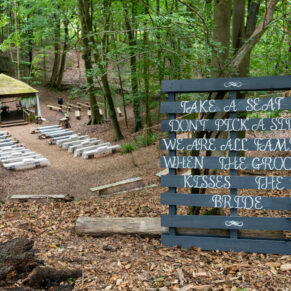 The beautiful ceremony dell setup at the woodland venue