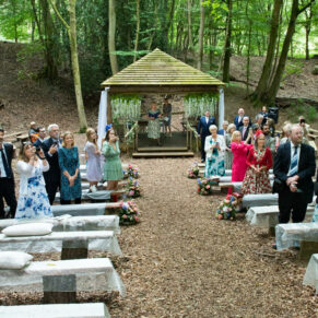 The wedding ceremony in progress at a fabulous Buckinghamshire woodland venue
