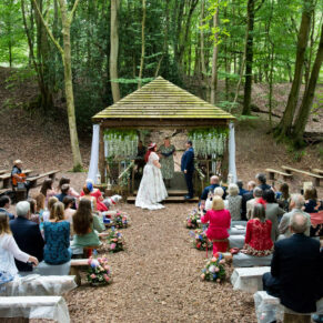 Relaxed woodland ceremony in progress at this gorgeous Buckinghamshire venue