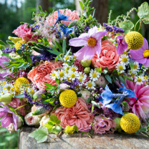 Colourful summer bridal bouquet for this adventurous bride