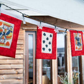 Detail photograph captured of the colourful bunting in the marquee