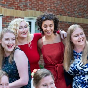 Reportage photography of the bride’s girlfriends at this Mercure Lambert Hotel wedding, Thame