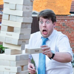 A wedding guest fabulous jenga moment, captured at The Mercure Lambert Hotel, Thame