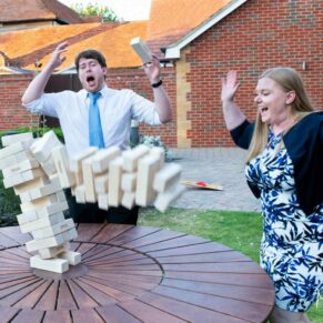 Some wedding guests playing jenga at The Mercure Lambert Hotel, Thame