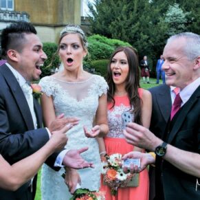 The magician performs his tricks for this very appreciative audience at the abbey's gardens - the expressions are priceless