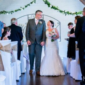 Five Arrows Hotel wedding photography of the newlyweds exiting the civil ceremony