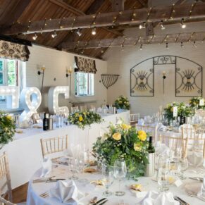 Stable interiors just before the wedding breakfast was served - the attention to detail in this capture is stunning