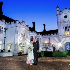 The courtyard and the wedding newlyweds captured at night-time with a dose of my floodlighting thrown in to illuminate the historic Danesfield House Hotel