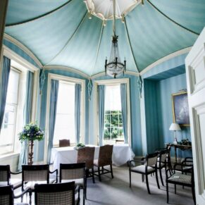 Hartwell House's pretty Octagon Room all set for a civil wedding ceremony