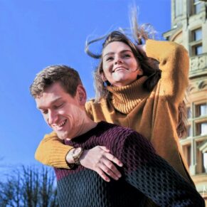 Outdoor engagement session of this giggling couple captured at Waddesdon Manor in Buckinghamshire