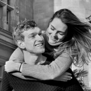 Fun engagement pose of this newly engaged couple at their soon to be Buckinghamshire wedding reception - making a pose as natural as possible always gets great results