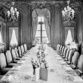 Buckinghamshire Black and White Wedding Photography - grand interiors inside the French Dining Room at Cliveden House