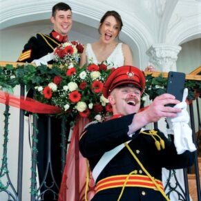 Candid and reportage Buckinghamshire wedding photographer - selfie time for best man and the newlyweds