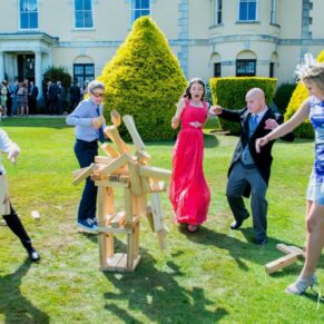 Jenga games on the lawns together with lots of smiling reactions at this fun packed day