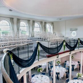 All setup indoors for the balcony civil ceremony at the Kings Chapel in Old Amersham