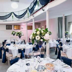 Wow interiors in every direction inside the Kings Chapel in Old Amersham for this wedding breakfast setup