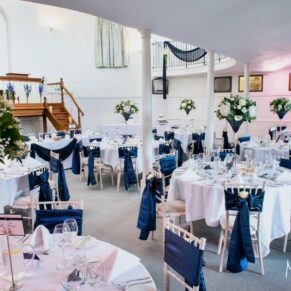 The interiors all setup for the wedding breakfast at the Kings Chapel in Old Amersham