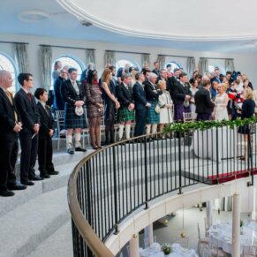 The indoor civil ceremony in progress on the balcony at the Kings Chapel in Old Amersham