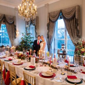 Buckinghamshire Winter Wedding Photography - the room interior all set for the meal in the Boudoir at Cliveden House