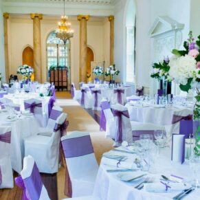 The grand wedding dining room interiors at the gorgeous Clearwell Castle are absolutely stunning in every direction