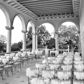 Setup for an outdoor wedding marriage ceremony in the Cockerell Pavilion at Cliveden House makes for great photography opportunities
