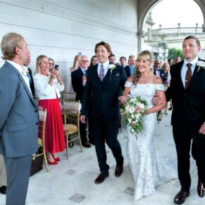 The magical outdoor wedding ceremony entrance of the bride for their outdoor ceremony at Cliveden House