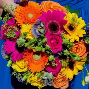 Vibrant colours for this summer bridal wedding bouquet at this Buckinghamshire outdoor marriage