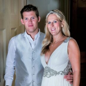 Atmospheric portrait of the newlyweds captured in the Dining Room soon after their winter marriage ceremony