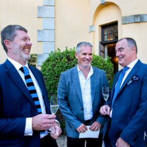 The guys enjoying a little banter in the gardens at this Chilterns reception venue