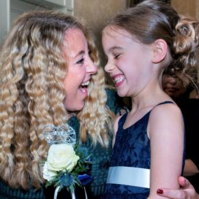 Giggles between mum and daughter during the meal at Hartwell House