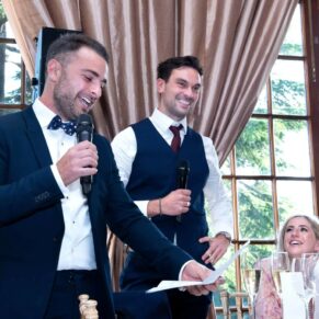 The best men making their lively and much appreciated speech at Hedsor House