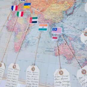 Fun table plan of the world for this well travelled couple from their Latimer Estate wedding