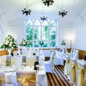 Interior all setup for the wedding breakfast really showcases the stunning interiors of the abbey