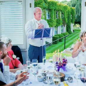 Odney Club Wedding Photography - the groom's speech in the Victorian conservatory