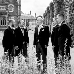Odney Club Wedding Photography - the lads captured in the gardens before the ceremony