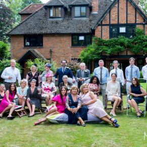 Same Sex Buckinghamshire Wedding Photography - group pose at their home reception venue