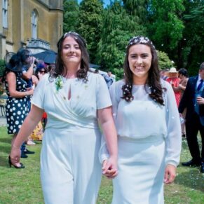 Same Sex Buckinghamshire Wedding Photography - inside the confetti aisle with the two brides