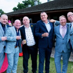 Same Sex Buckinghamshire Wedding Photography - the lads gather for relaxed group pose