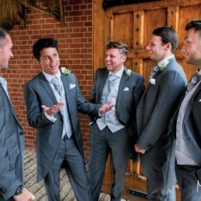 The lads chatting just prior to the civil ceremony at this historic Buckinghamshire venue