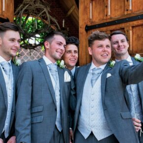 The lads captured doing a selfie before the ceremony in the huge entrance doorway at The Dairy