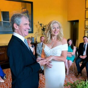 The exchange of vows between the bride and groom during the civil ceremony at their The Grove Hotel wedding