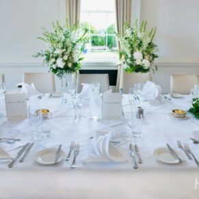 Attention the detail with the table centres for the meal setup at The Grove Hotel