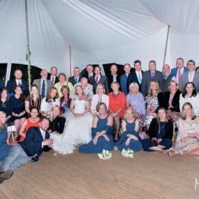 Old Luxters Wedding Photography - big group pose inside the marquee