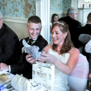 The lovely bride's reaction during the speeches at her Pendley Manor Hotel wedding