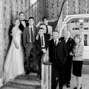 Group pose on the hotel staircase at Saint Michael's Manor