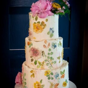 The Swan at Streatley Hotel - colourful wedding cake captured on camera